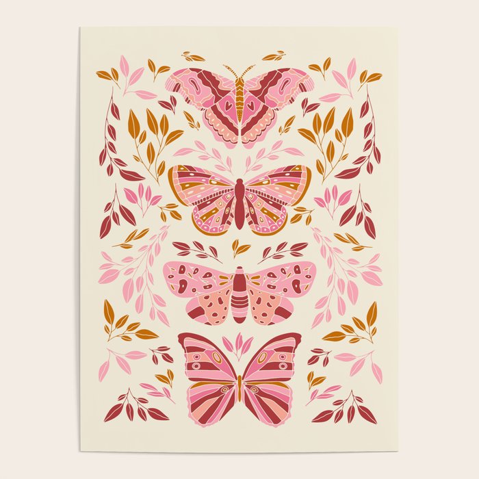 Vintage Butterflies Pink  Poster Gallery Image 4