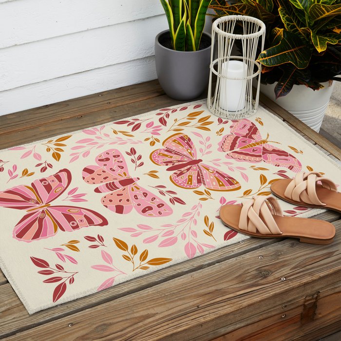 Vintage Butterflies Pink  Outdoor Rug Gallery Image 2