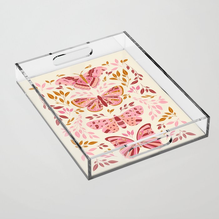 Vintage Butterflies Pink  Acrylic Tray Gallery Image 1
