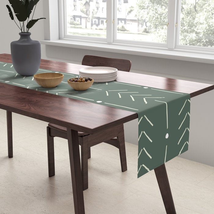 Arrow Lines Pattern in Forest Sage Green 2 Table Runner Gallery Image 2