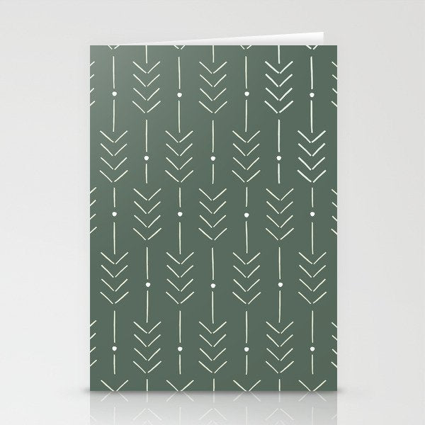 Arrow Lines Pattern in Forest Sage Green 2 Stationery Card Gallery Image 2