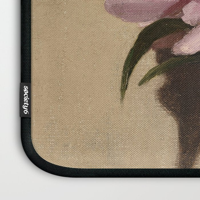 Vintage Still Life with Pink Peonies in Glass Vase Moody Floral Laptop Sleeve Gallery Image 3