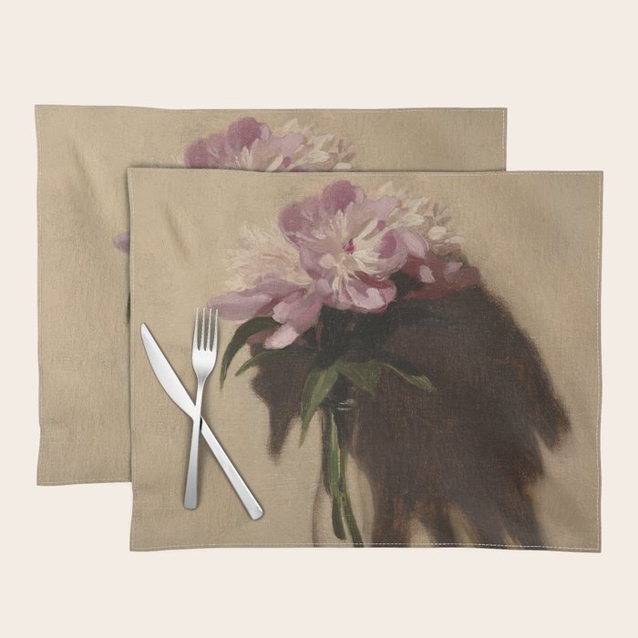 Vintage Still Life with Pink Peonies in Glass Vase Moody Floral Placemat Gallery Image 1
