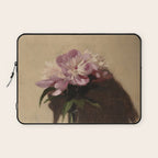 Vintage Still Life with Pink Peonies in Glass Vase Moody Floral Laptop Sleeve Gallery Image 1
