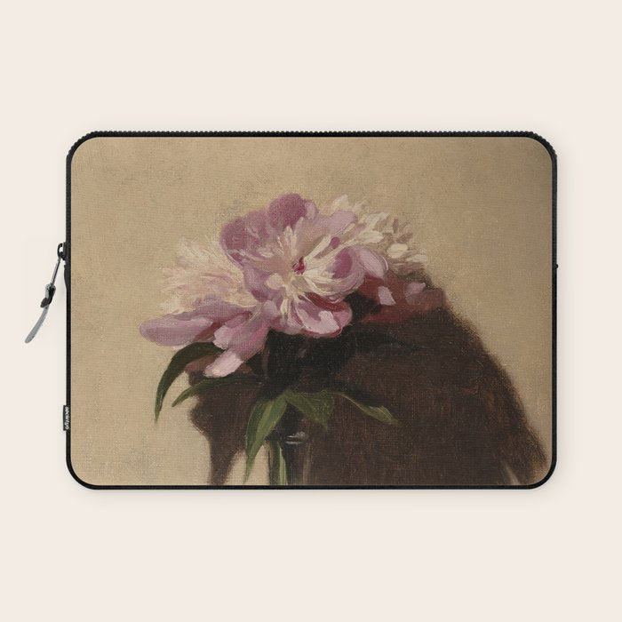 Vintage Still Life with Pink Peonies in Glass Vase Moody Floral Laptop Sleeve Gallery Image 1