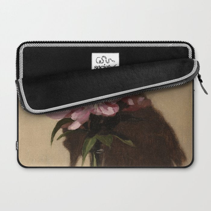 Vintage Still Life with Pink Peonies in Glass Vase Moody Floral Laptop Sleeve Gallery Image 2
