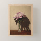 Vintage Still Life with Pink Peonies in Glass Vase Moody Floral Mini Art Print Gallery Image 1
