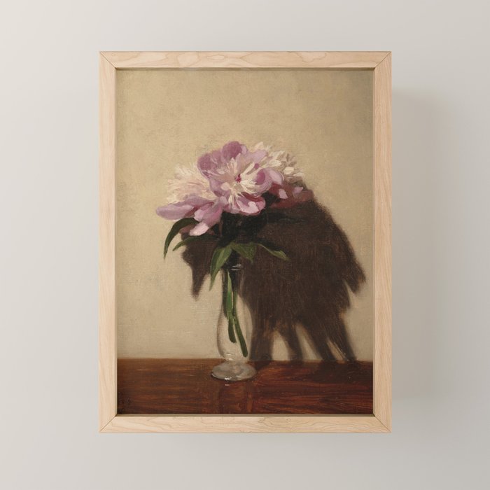 Vintage Still Life with Pink Peonies in Glass Vase Moody Floral Mini Art Print Gallery Image 1