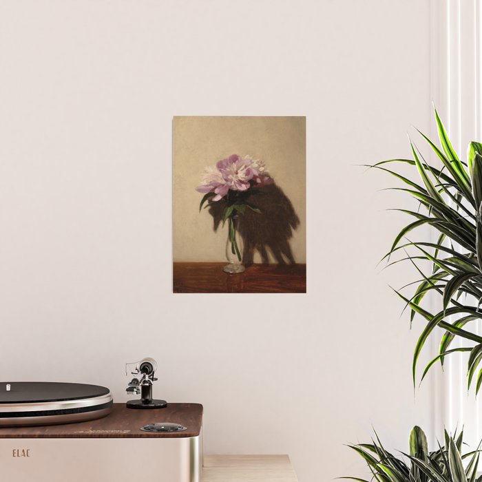 Vintage Still Life with Pink Peonies in Glass Vase Moody Floral Poster Gallery Image 2
