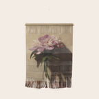 Vintage Still Life with Pink Peonies in Glass Vase Moody Floral Wall Hanging Gallery Image 1