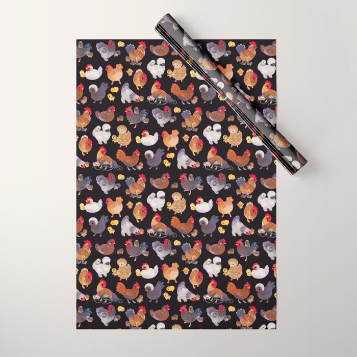 Chicken and Chick - dark Wrapping Paper Gallery Image 1