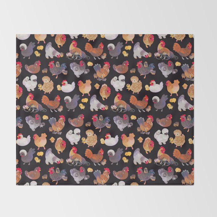 Chicken and Chick - dark Throw Blanket Gallery Image 2