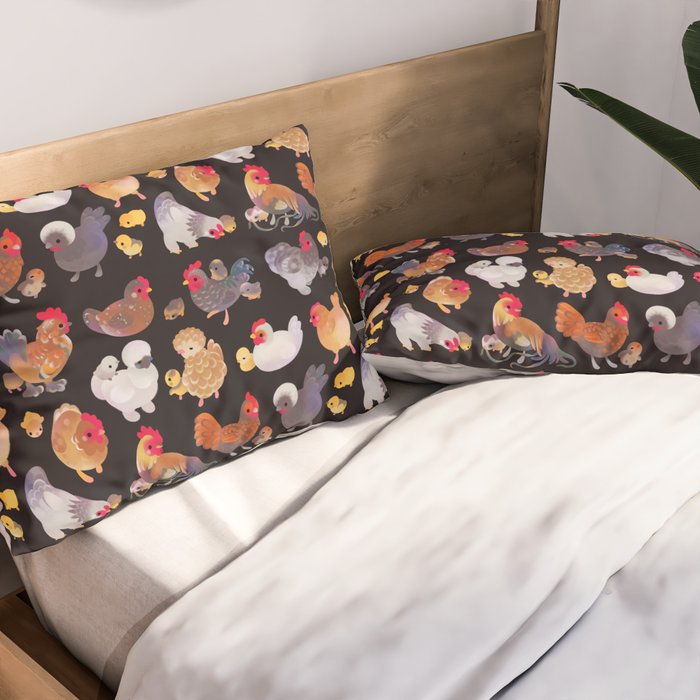 Chicken and Chick - dark Pillow Sham Gallery Image 2