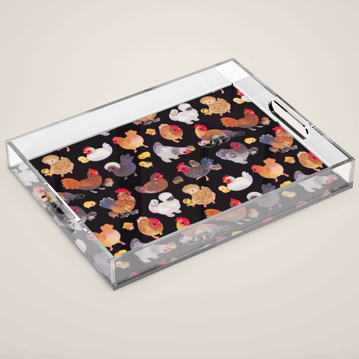Chicken and Chick - dark Acrylic Tray Gallery Image 1