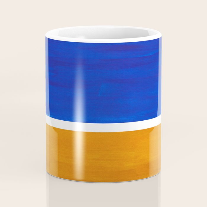 Phthalo Blue Yellow Ochre Mid Century Modern Abstract Minimalist Rothko Color Field Squares Coffee Mug Gallery Image 4