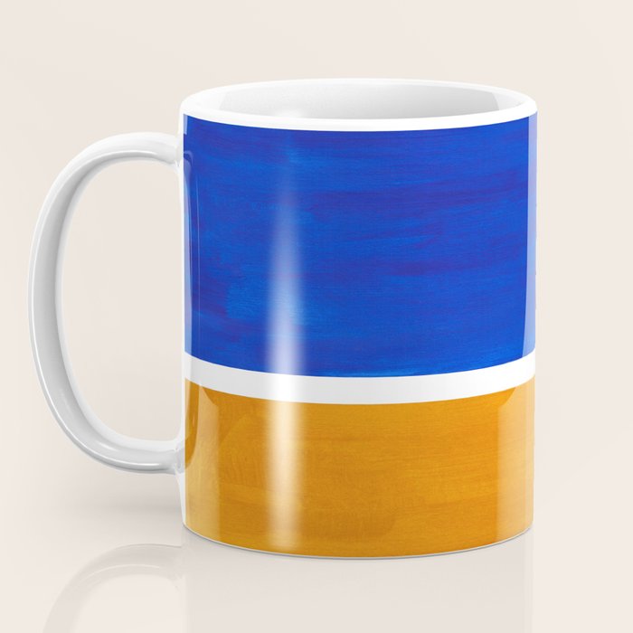 Phthalo Blue Yellow Ochre Mid Century Modern Abstract Minimalist Rothko Color Field Squares Coffee Mug Gallery Image 3