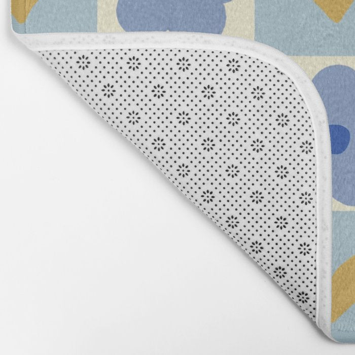 Blue floral checkerboard Bath Mat Gallery Image 2