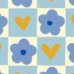 Blue floral checkerboard Coffee Mug Gallery Image 2