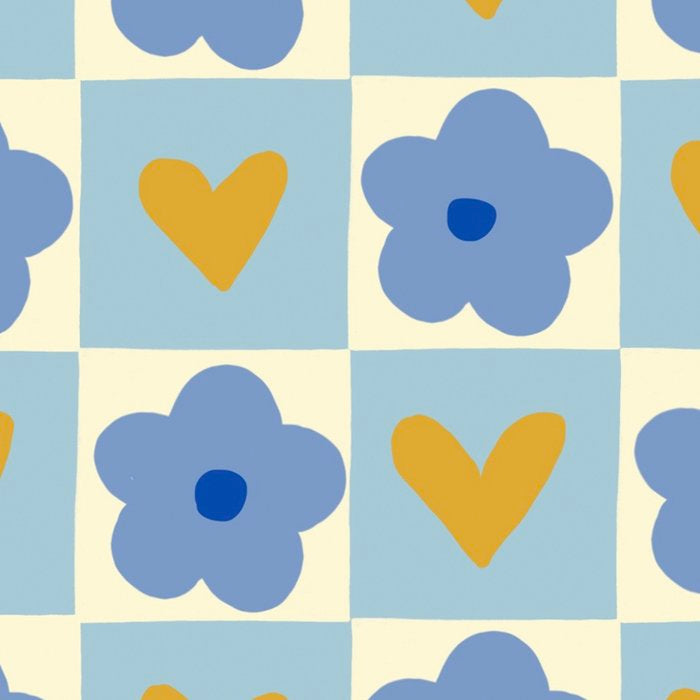 Blue floral checkerboard Coffee Mug Gallery Image 2