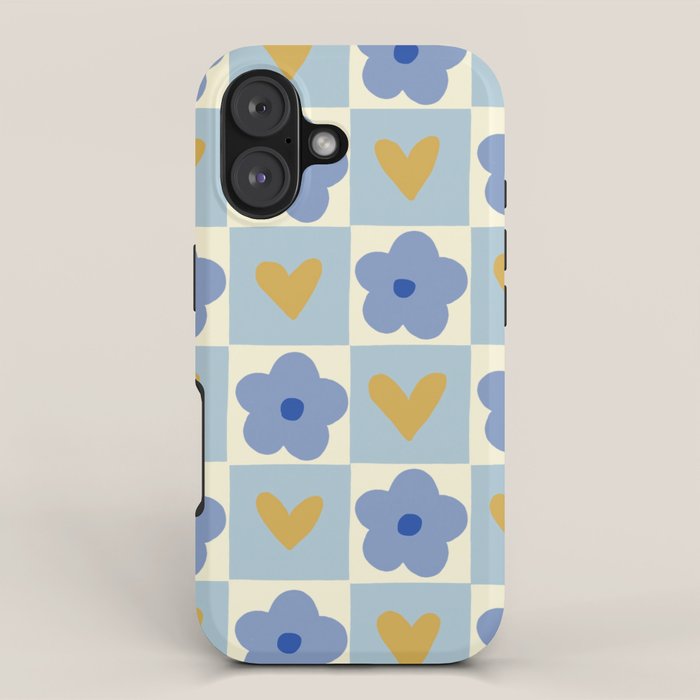Blue floral checkerboard iPhone Case Gallery Image 1