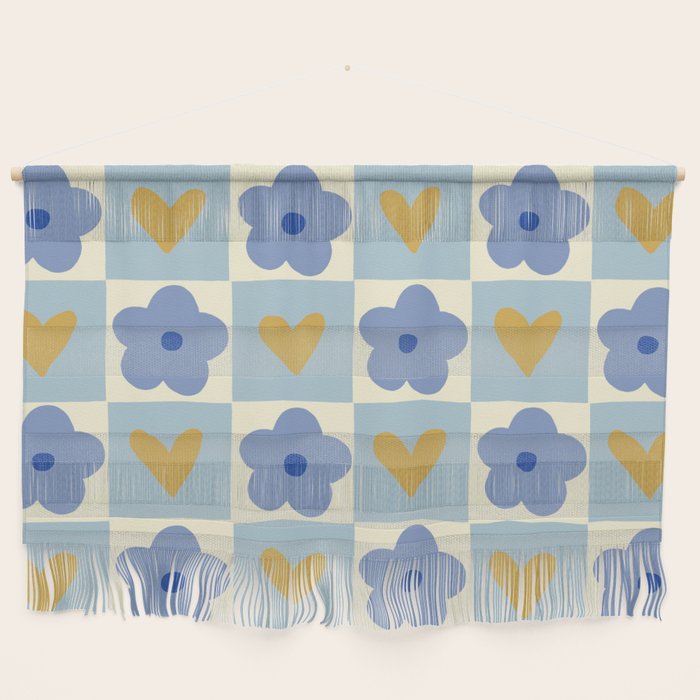 Blue floral checkerboard Wall Hanging Gallery Image 1