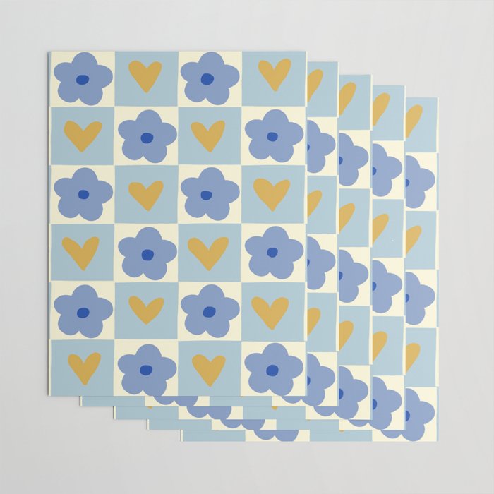 Blue floral checkerboard Wrapping Paper Gallery Image 3