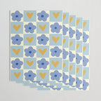 Blue floral checkerboard Wrapping Paper Gallery Image 3