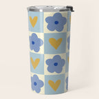 Blue floral checkerboard Travel Mug Gallery Image 2
