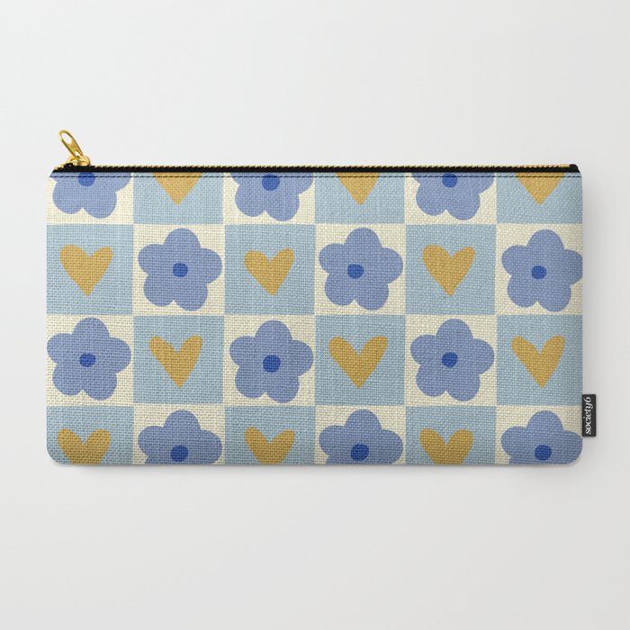 Blue floral checkerboard Carry All Pouch Gallery Image 2