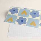 Blue floral checkerboard Wrapping Paper Gallery Image 2