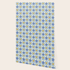 Blue floral checkerboard Wallpaper Gallery Image 2