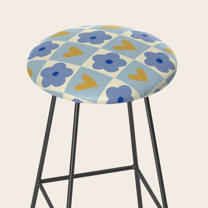 Blue floral checkerboard Stool Gallery Image 2