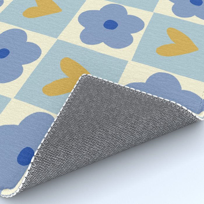Blue floral checkerboard Rug Gallery Image 4