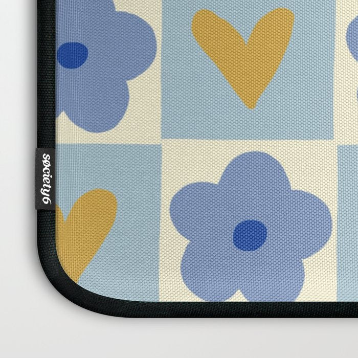 Blue floral checkerboard Laptop Sleeve Gallery Image 3