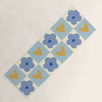 Blue floral checkerboard Yoga Mat Gallery Image 1