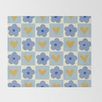 Blue floral checkerboard Throw Blanket Gallery Image 2