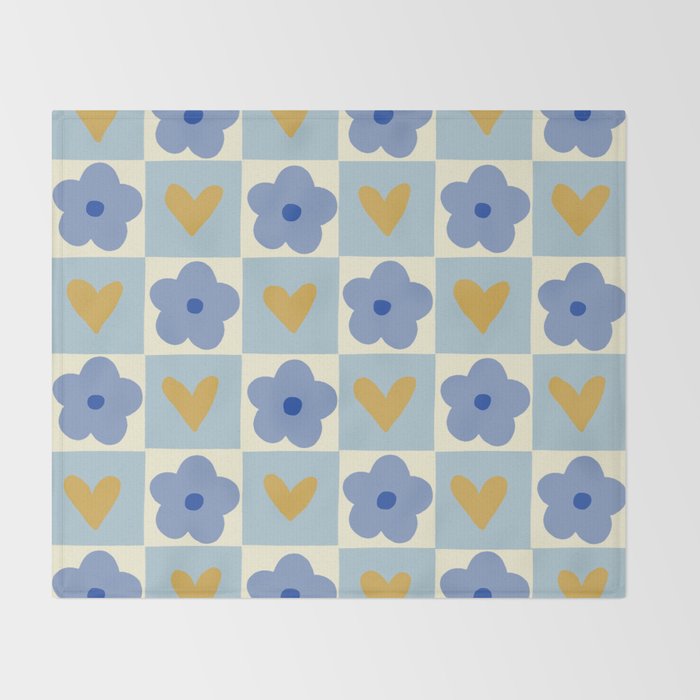 Blue floral checkerboard Throw Blanket Gallery Image 2
