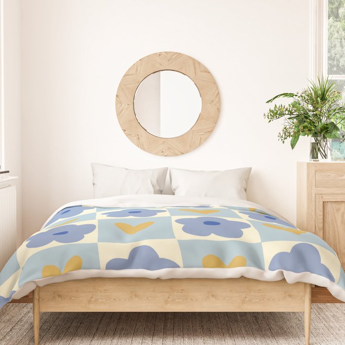Blue floral checkerboard Duvet Cover Gallery Image 3