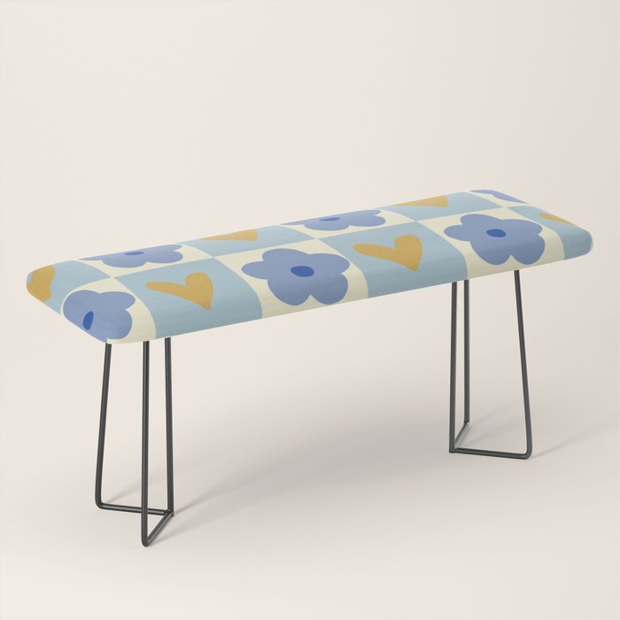 Blue floral checkerboard Bench Gallery Image 1