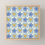 Blue floral checkerboard Mini Art Print Gallery Image 1