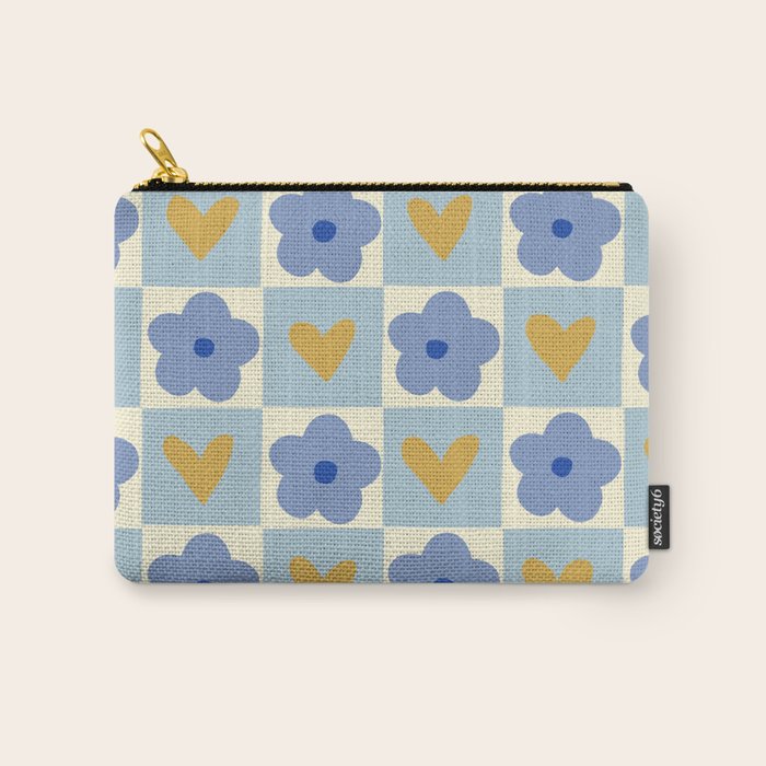 Blue floral checkerboard Carry All Pouch Gallery Image 1