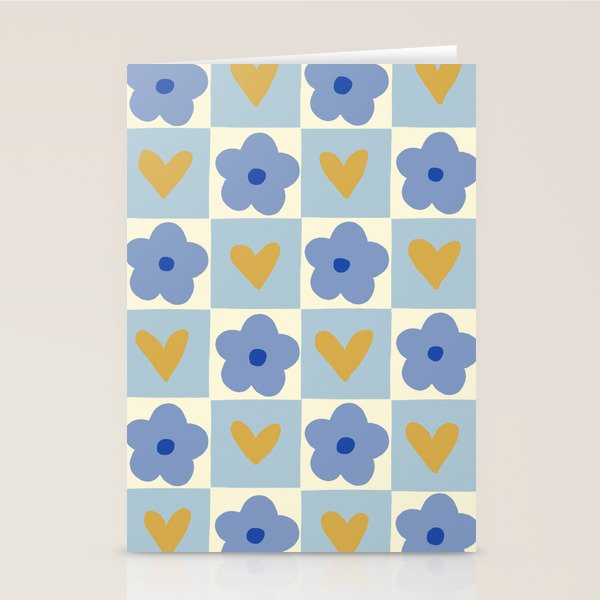 Blue floral checkerboard Stationery Card Gallery Image 2