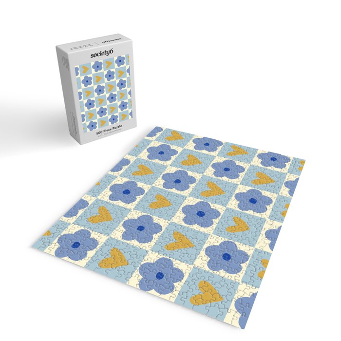Blue floral checkerboard Jigsaw Puzzle Gallery Image 2