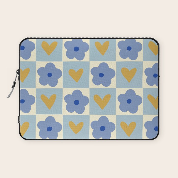 Blue floral checkerboard Laptop Sleeve Gallery Image 1