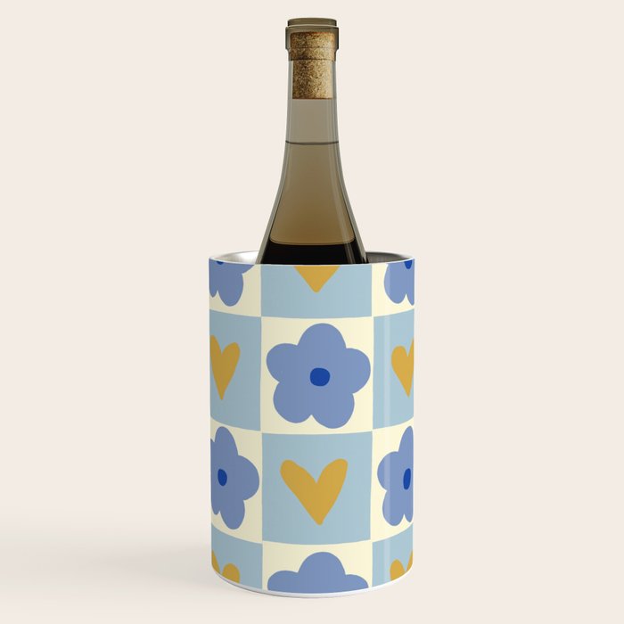 Blue floral checkerboard Wine Chiller Gallery Image 2