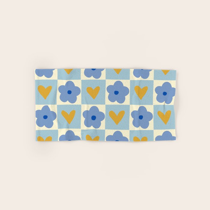 Blue floral checkerboard Bath Towel Gallery Image 1