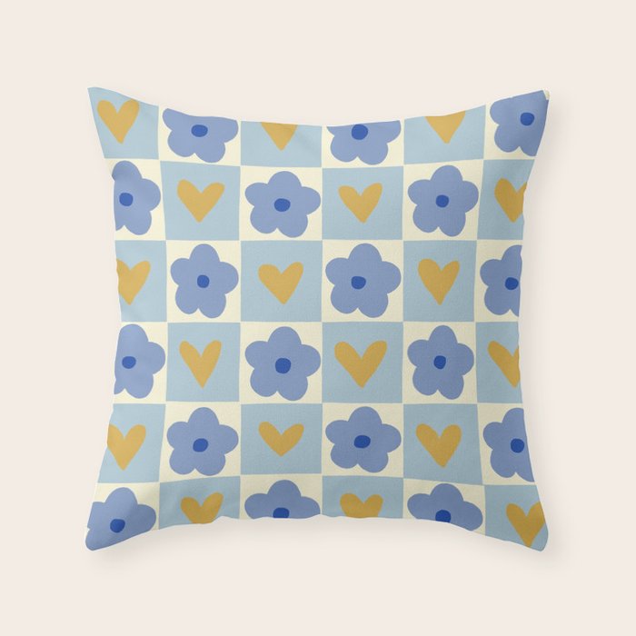Blue floral checkerboard Throw Pillow Gallery Image 6
