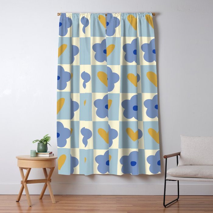Blue floral checkerboard Window Curtain Gallery Image 5