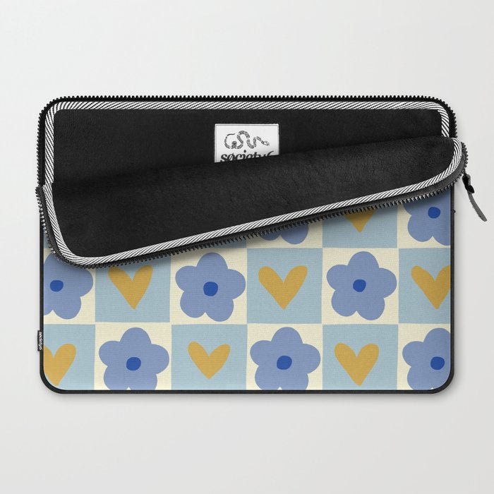 Blue floral checkerboard Laptop Sleeve Gallery Image 2