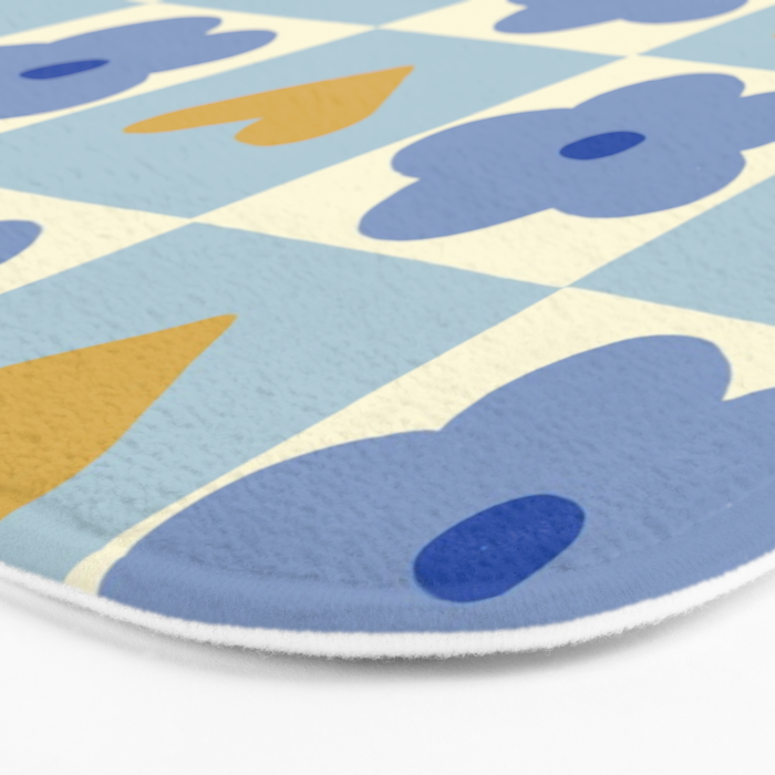 Blue floral checkerboard Bath Mat Gallery Image 3